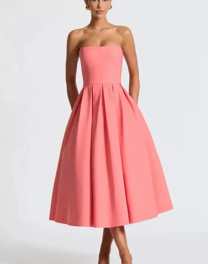 Mozision Off-shoulder Strapless Sexy Midi Dress Women Summer Fashion Sleeveless Backless High Waist A-line Club Long Dress