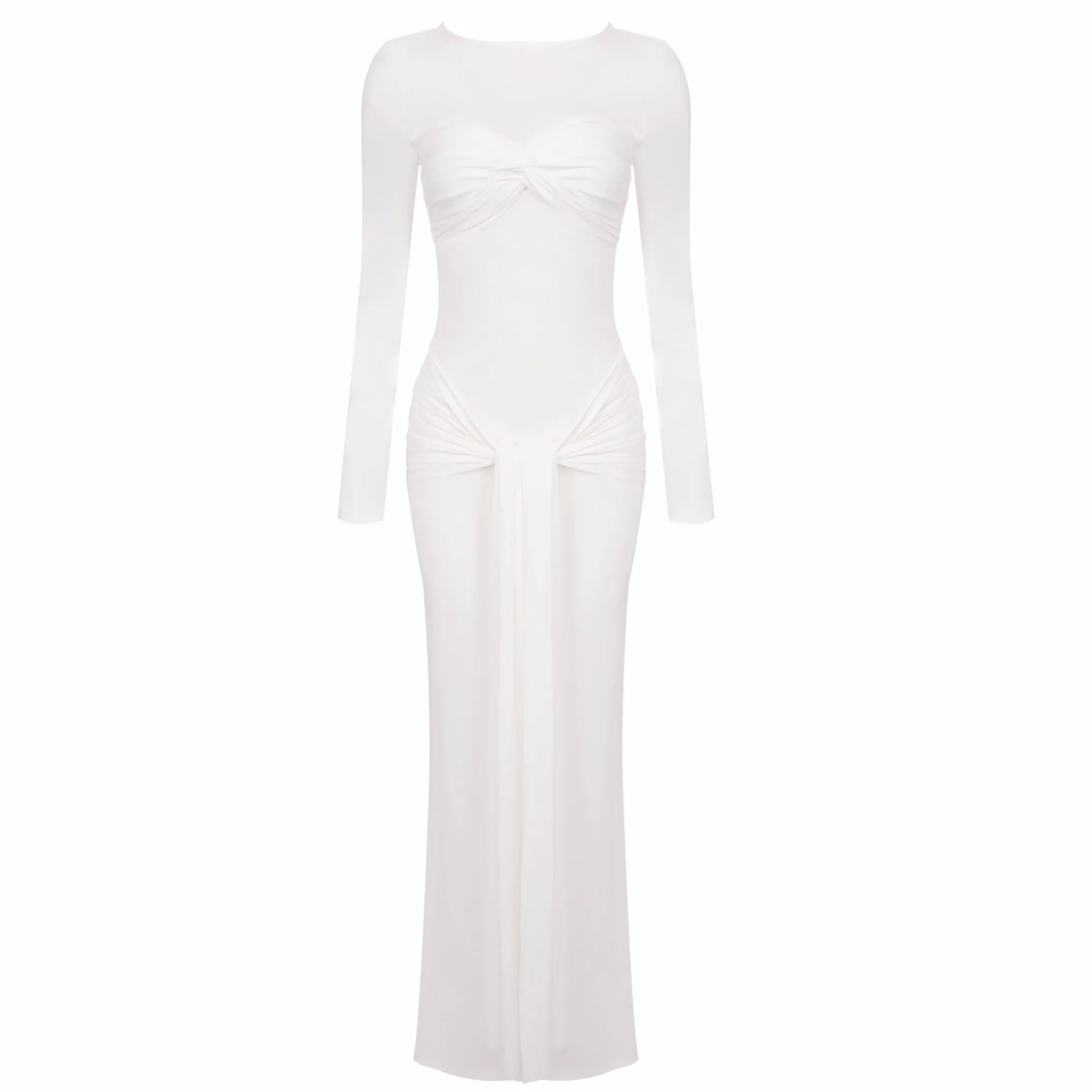 Sexy Elegant Party Dress Women White Long Sleeve Pleated Midi Dress for Evening Dinner Club