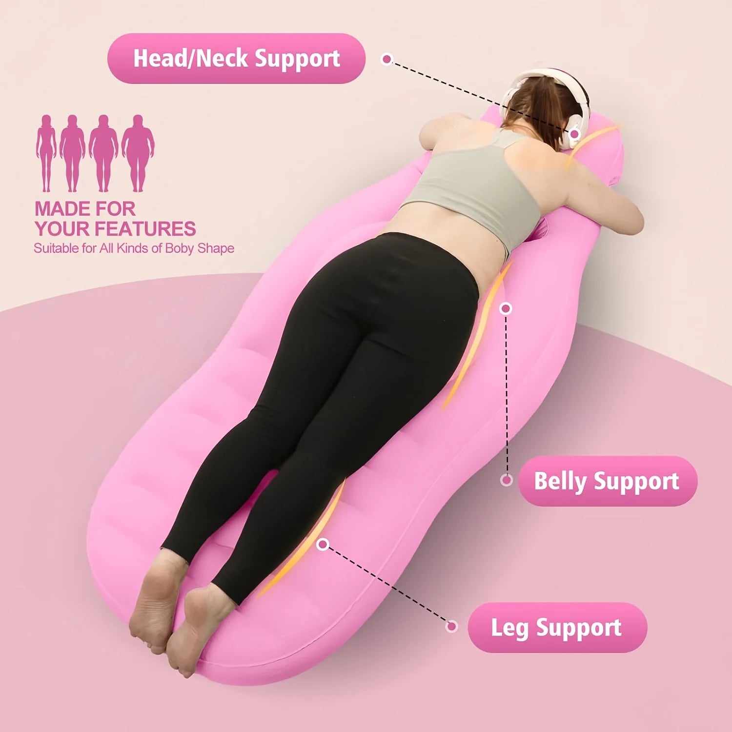 Pregnancy Yoga Mat & Full-Body Support Bed Inflatable Mat with Backrest & Belly Opening, Portable Stable Soft PVC Material