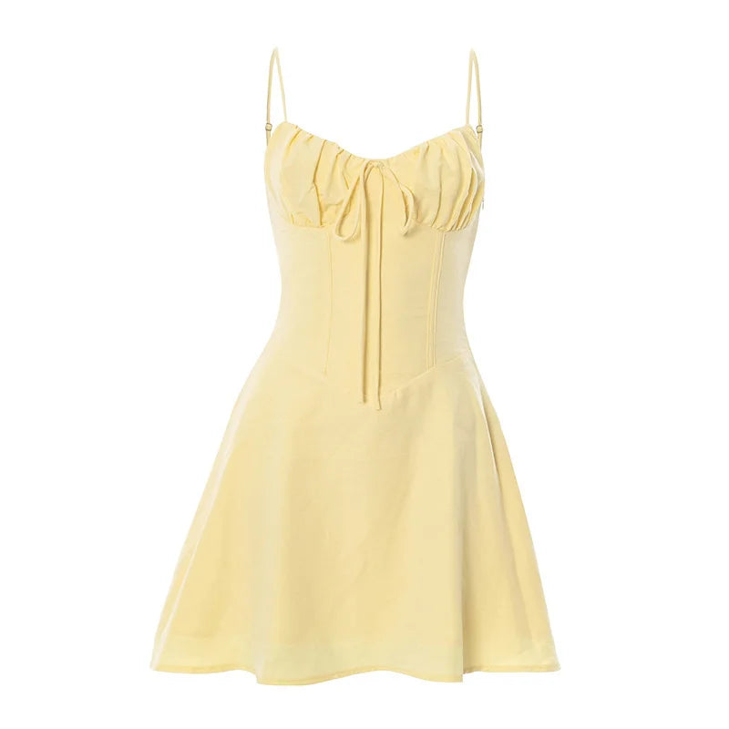 Mozision Spaghetti Strap Lace-up Sexy Mini Dress Women Elegant Off-shoulder Sleeveless Backless High Waist A-line Club Dress