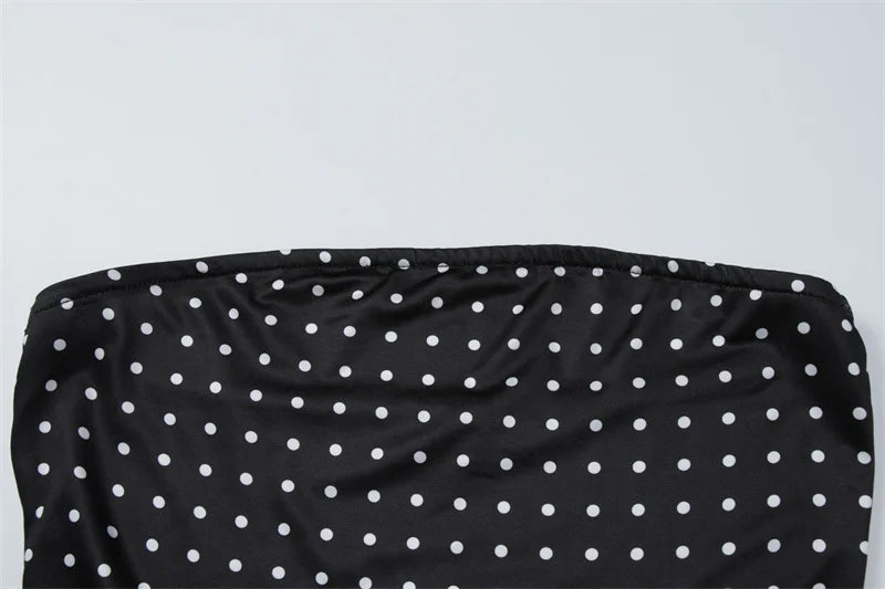 Mozision Polka Dot Strapless Sexy Maxi Dress Women Gown Elegant Scarf Collar Off-shoulder Backless Sleeveless Club Party Dress