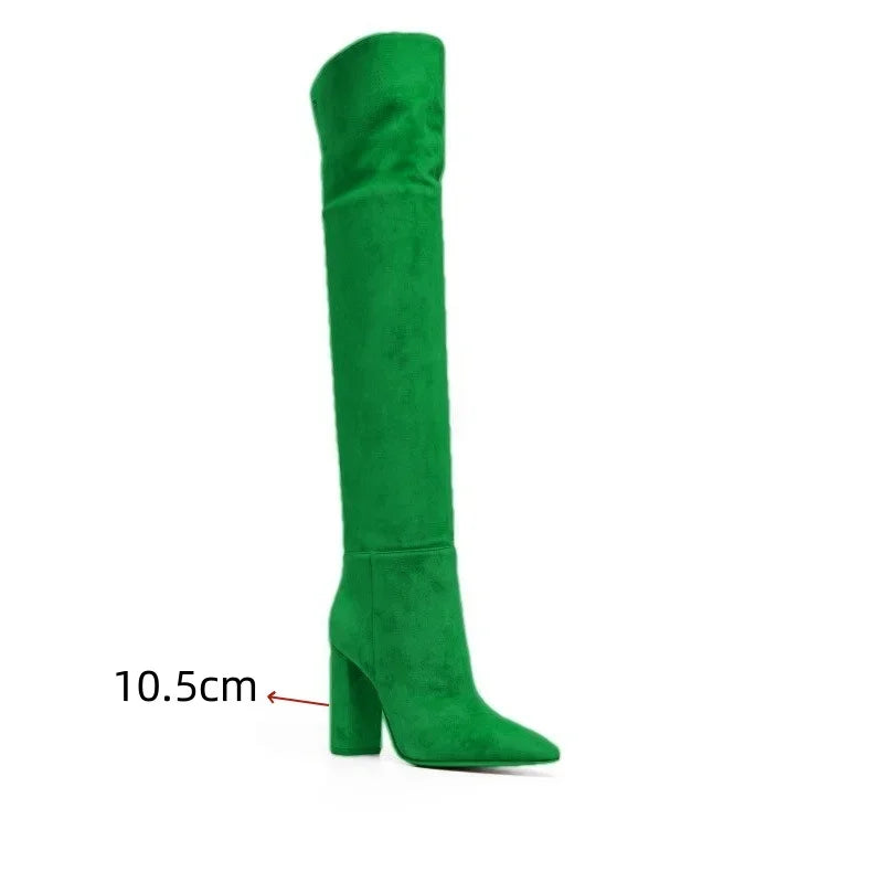 Ladies' Autumn and Winter Suede Thick High-heeled Oversized Knee High Boots, European and American Sexy Versatile Sleeve Boots