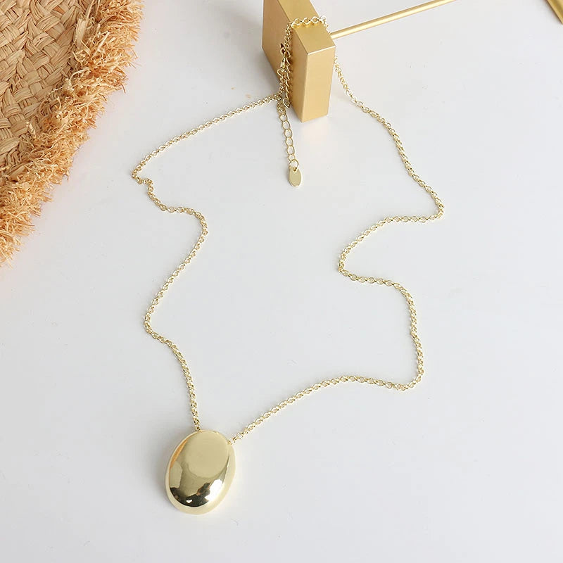 Fashion Jewelry Popular Style One Layer Chian Smooth Oval Metal Pendant Necklace For Women Girl Gift Hot Sale Accessories
