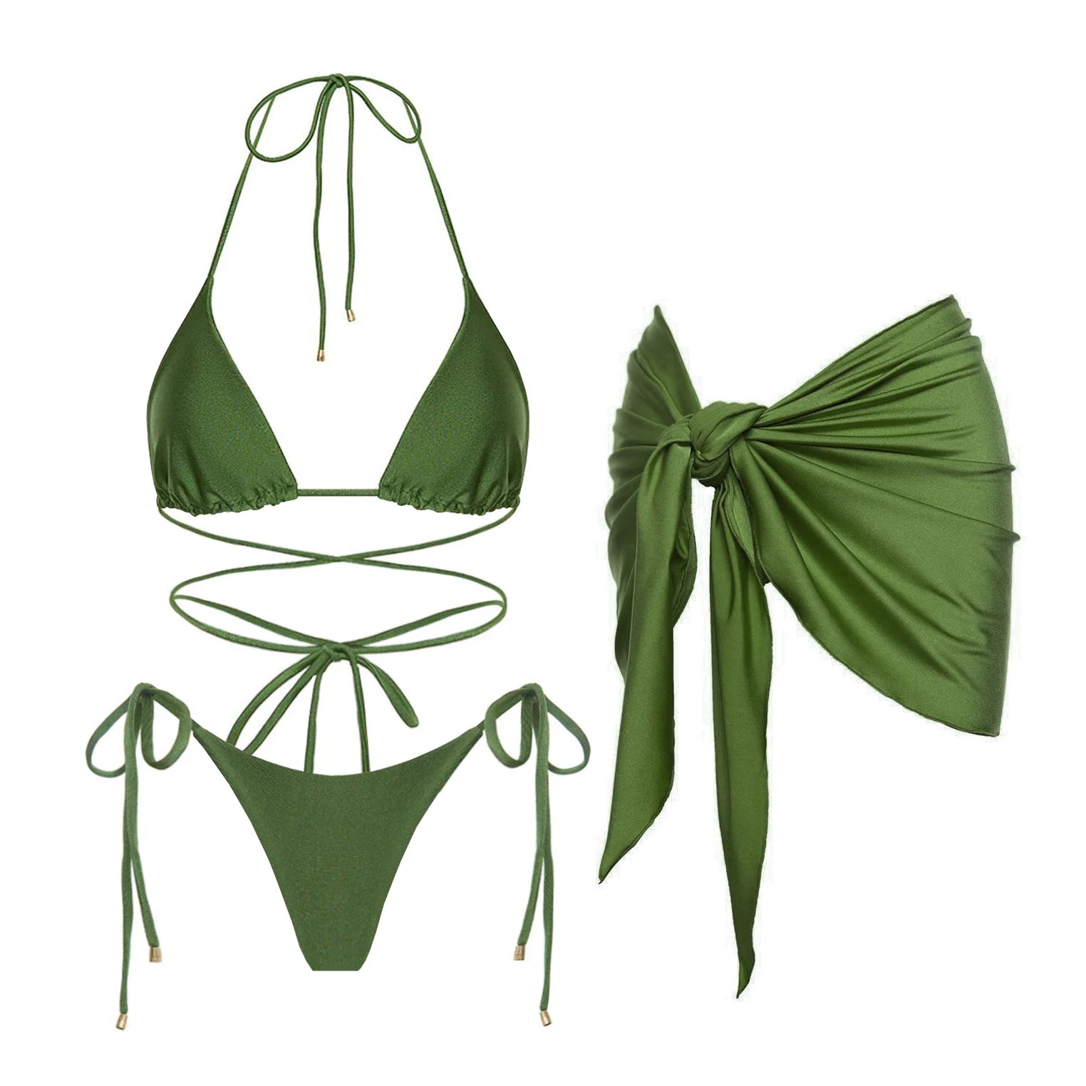 3Pcs Bandeau Biquini 2025 Sexy Women Swimsuit Female Push Up Swimwear Micro Bikini Bathingsuit Beachwear Shiny Brazilian Biquini