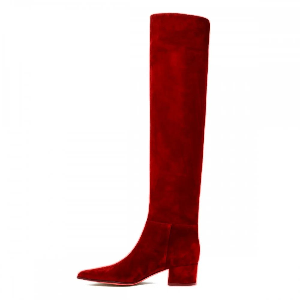 Ladies' Autumn and Winter Suede Thick High-heeled Oversized Knee High Boots, European and American Sexy Versatile Sleeve Boots
