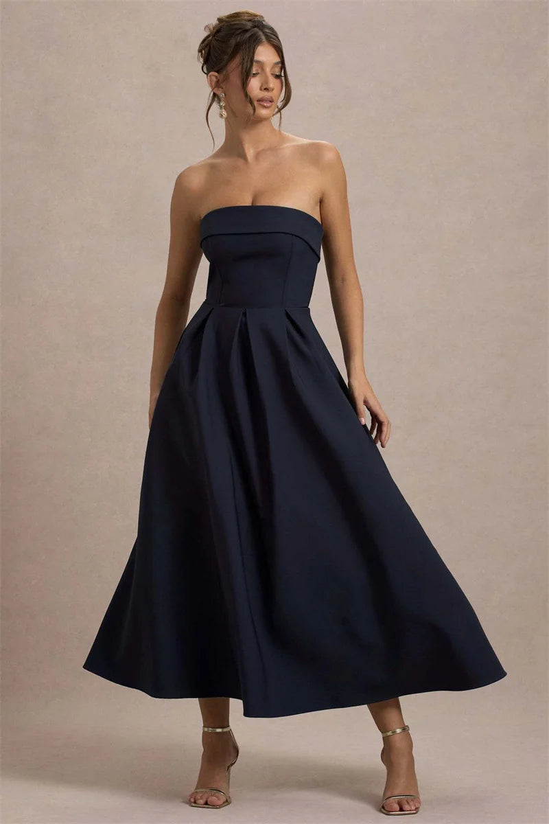 Mozision Off-shoulder Strapless Sexy Midi Dress Women Fashion Elegant Sleeveless Backless High Waist A-line Club Party Dress New