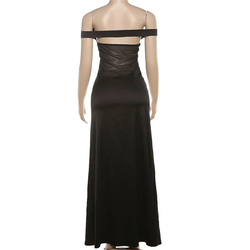 Mozision Off-shoulder Backless Sexy Maxi Dress For Women Fashion Patchwork Strapless Sleeveless Bodycon Club Party Long Dresses