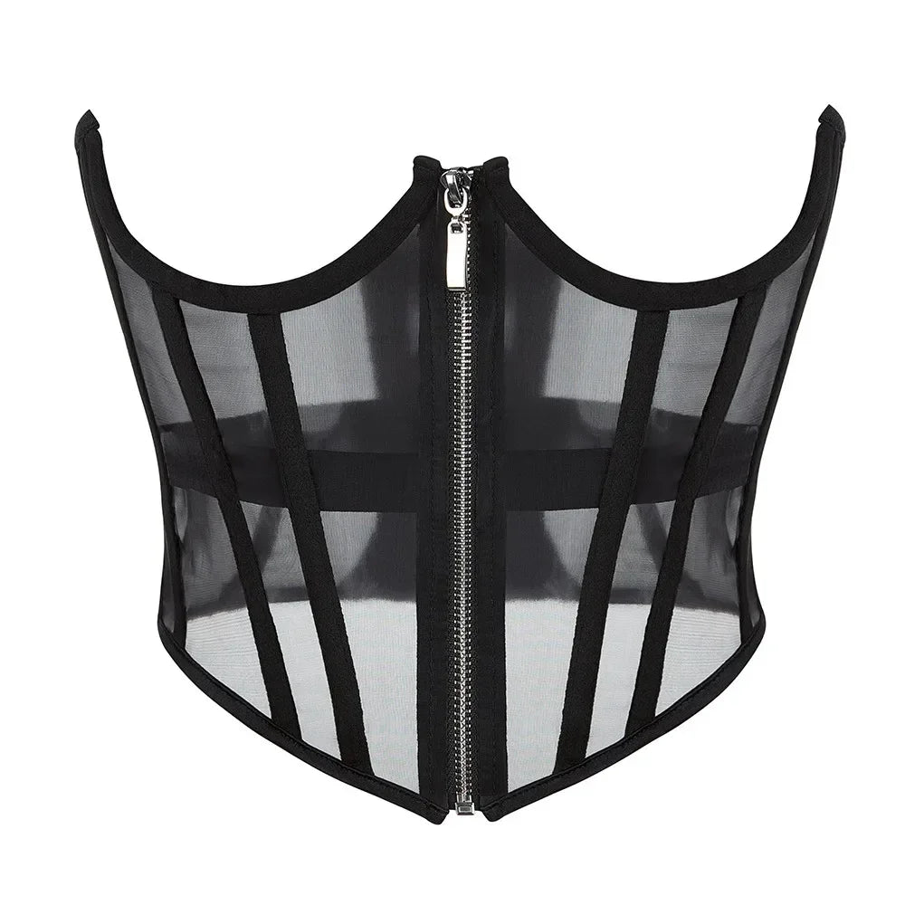 Sexy Black Mesh Women Waist Trainer Corset Goth Vintage Bustiers Slim Body Belts Streetwear See Through Corsets Wofashion.xyz