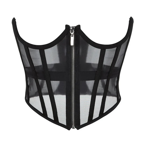 Sexy Black Mesh Women Waist Trainer Corset Goth Vintage Bustiers Slim Body Belts Streetwear See Through Corsets Wofashion.xyz