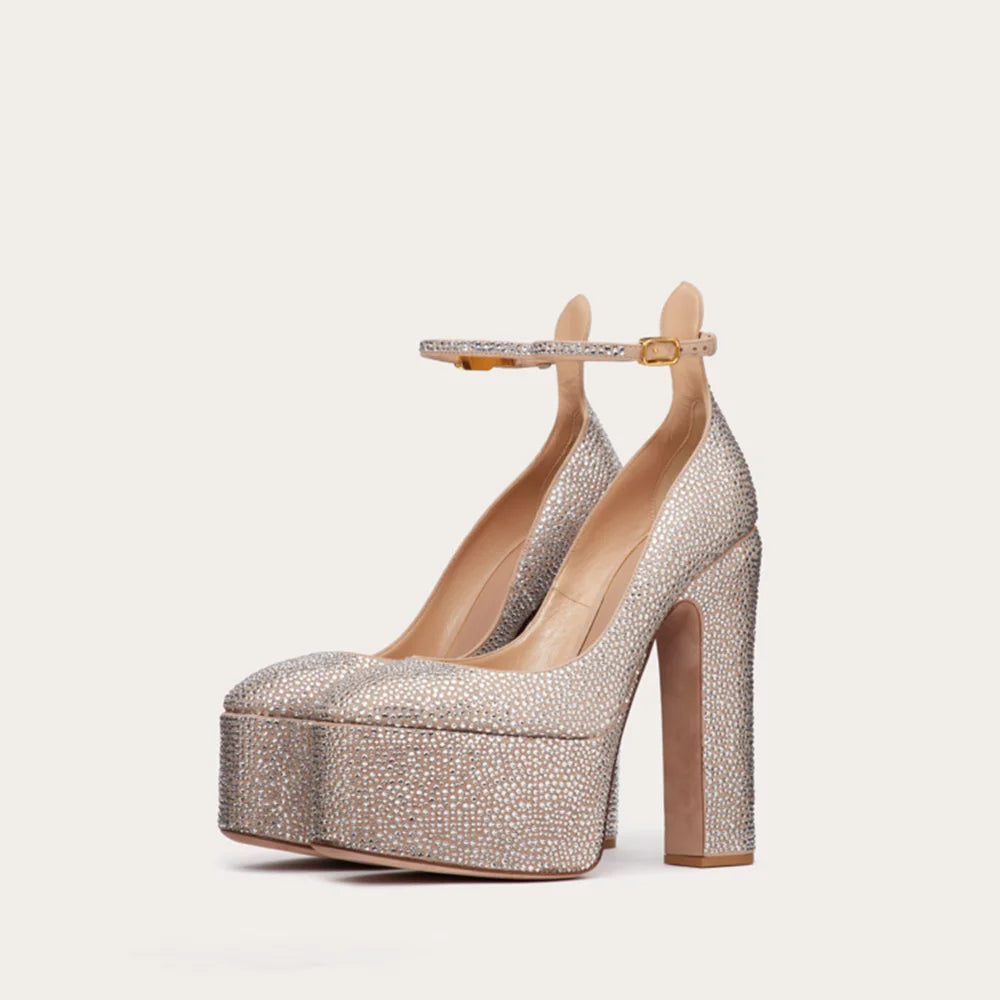 Women's European and American Fashion Super High Heel Short Boots Silver All Water Diamond Decoration Chelsea Short Boots