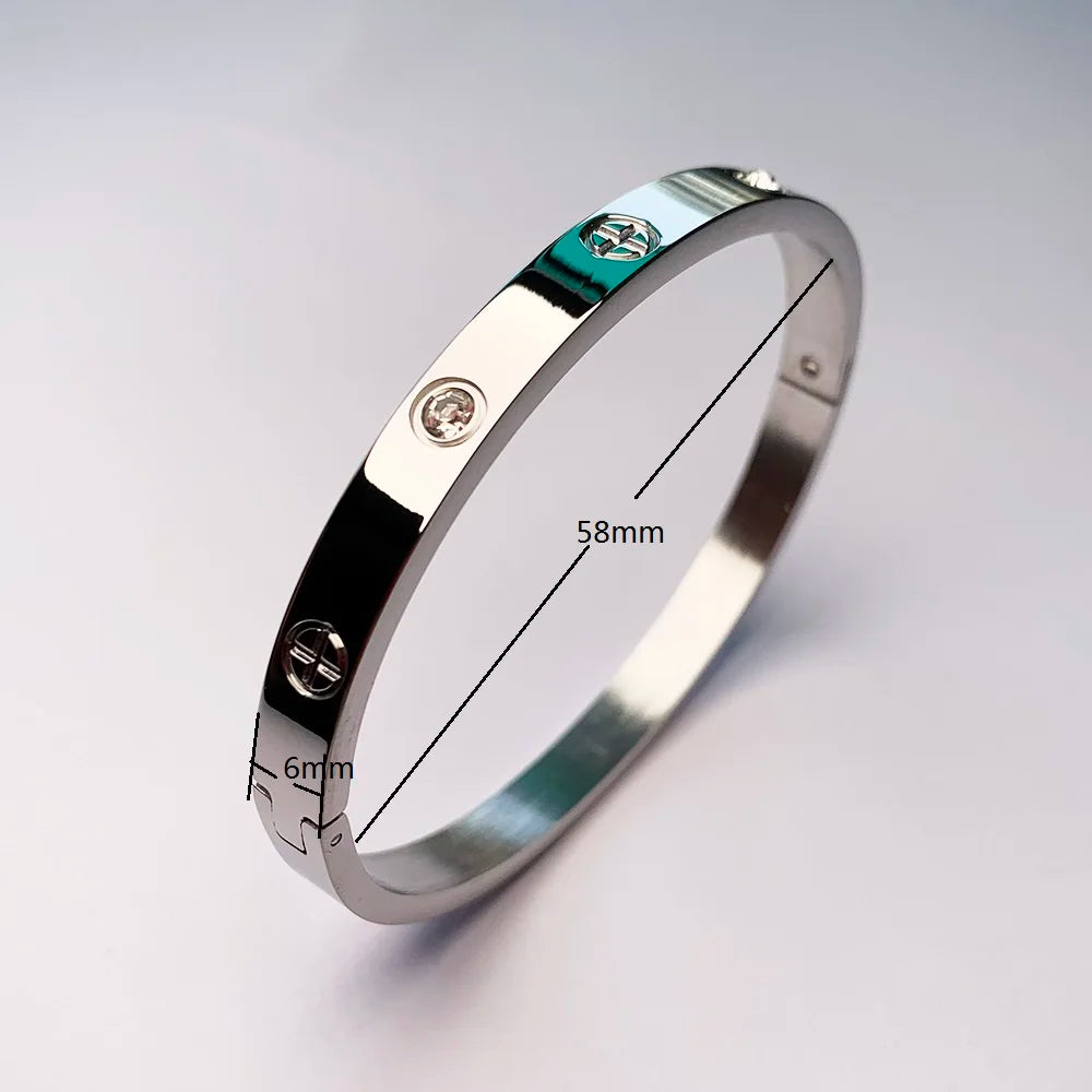 2023 New Design Gold Color Zircon And Cross Nut Nail Bracelet Gold & Bangle For Woman Stainless Steel Screw Brand Jewelry