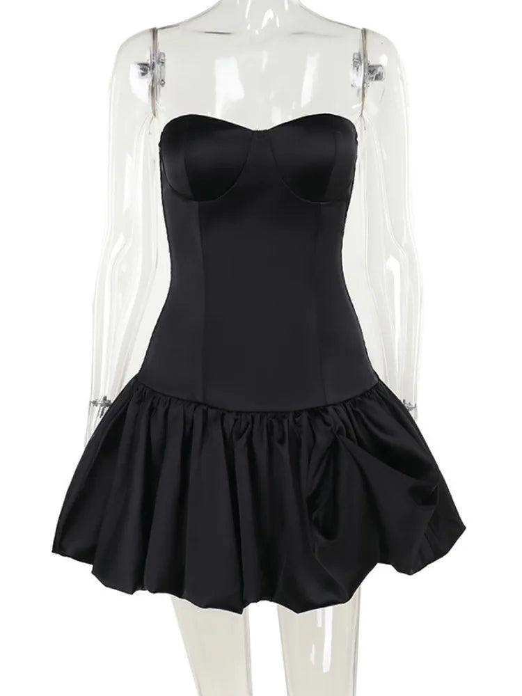 Mozision Off-shoulder Backless Sexy Mini Dress For Women Robe Fashion Solid Strapless Sleeveless A-line Slim Sexy Club Dress