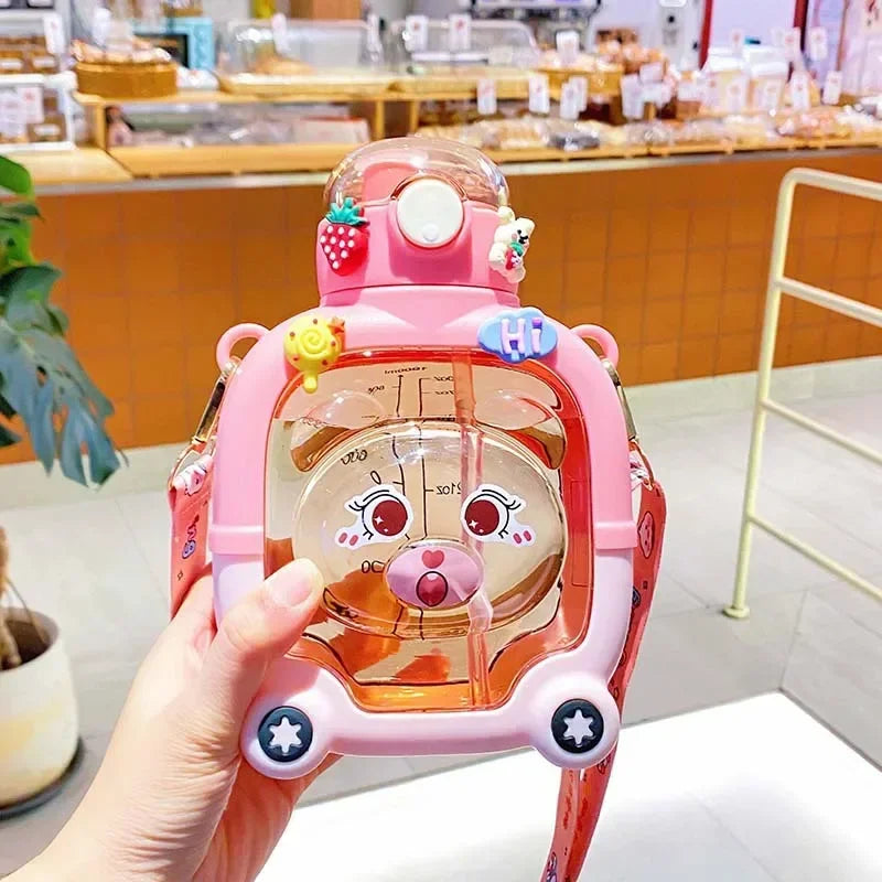 1L Water Bottle for Girls Cute Bear Plastic Cup Cartoon Travel Straw Mug Summer Sport Drink Kettle Portable Kawaii Kids Tumbler