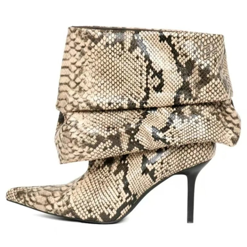 European and American Sexy Snake Pattern Pleated High-heeled Sleeve Boots for Women, Stage Fashion, Fashion Shows, Banquet Shoes Wofashion.xyz