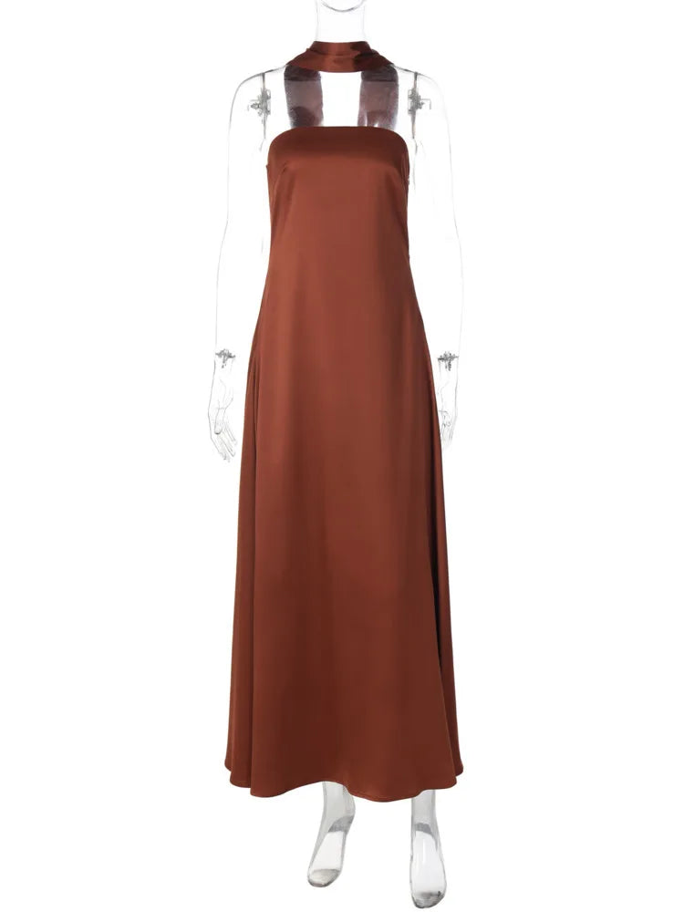 Mozision Off-shoulder Strapless Sexy Maxi Dress Women Gown Elegant Scarf Collar Sleeveless Backless Bodycon Club Party Dress