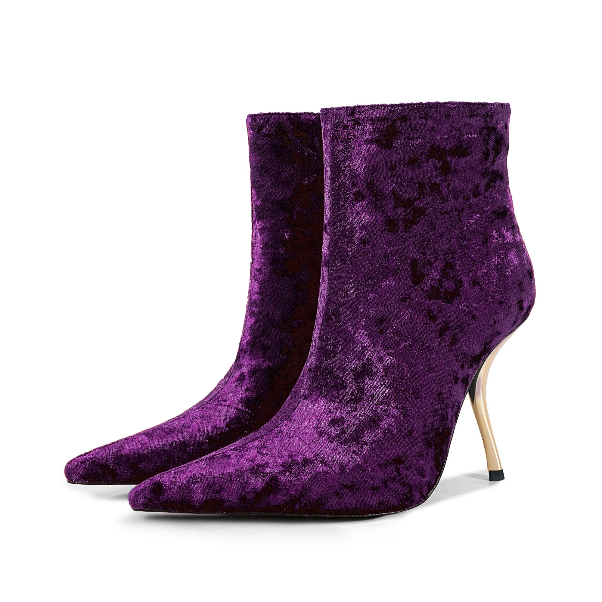 2025European AndAmerican Women's Autumn Andwinter New Style Metal High Heels,advanced Stonepattern Sidezipper Pointed Shortboots