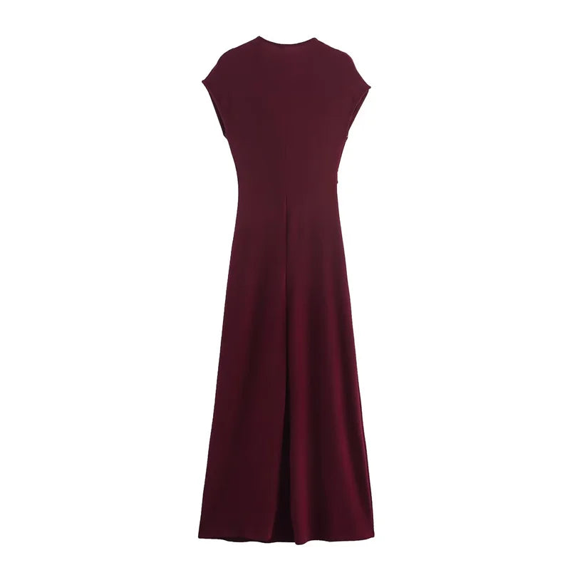 Women's Maxi Dress 2025 New Short Sleeve Pleated Gold Embellished Long Dress Female Elegant Personality Fashion Party Dresses