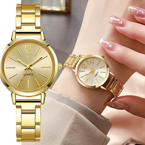 Luxury Watch for Women Simple Round Dial Stainless Fashion Gold Bracelet Quartz Wristwatch Students Ladies Watches Reloj Mujer Wofashion.xyz