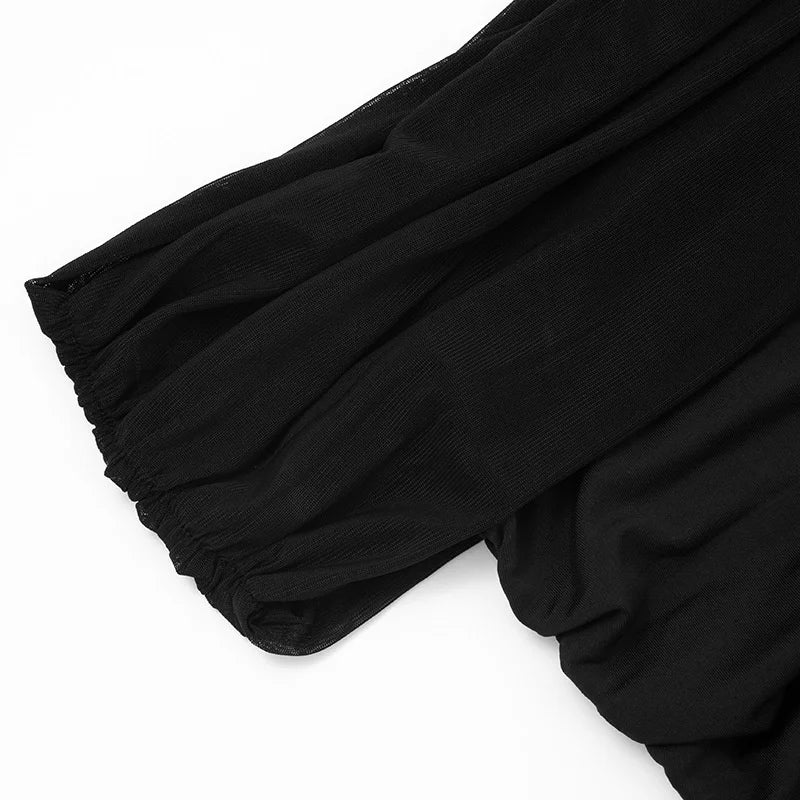 Mozision Off-shoulder Strapless Sexy Mini Dress Women Fashion Mesh Sleeveless Backless Draped Ruched Club Party Dress Female