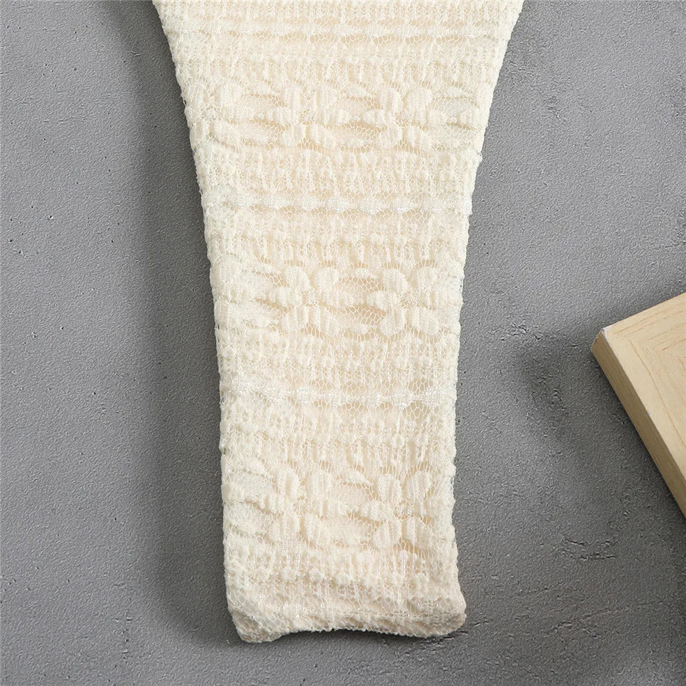 Beige Flower Mesh String Halter Bikinis Sets 4 Piece Sexy Swimsuit Women Long Sleeve Cover Up Swimwear Triangle Bikini Beachwear