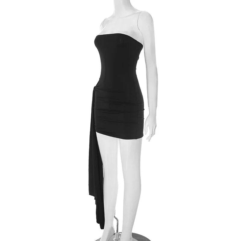 Mozision Off-shoulder Strapless Ruched Sexy Mini Dress Women Fashion Hollow Out Sleeveless Backless Draped Club Party Dresses