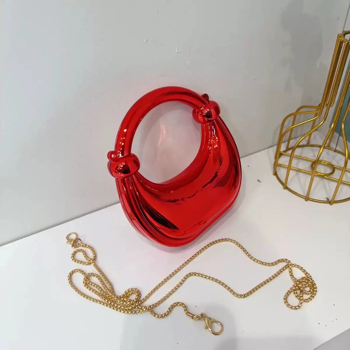 Mini Golden Evening Bag Purses and Handbags Luxury Designer Shoulder Bags Funny Shape Party Wedding Acrylic Knot Clutch Purse