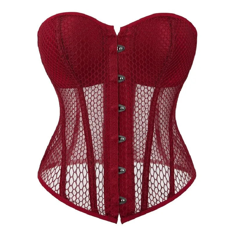 Corsets and Bustiers Tops Mesh Breathable Lingerie Sexy Woman Push Up Corselet Plus Size Overbust Lace Up korsett Wofashion.xyz