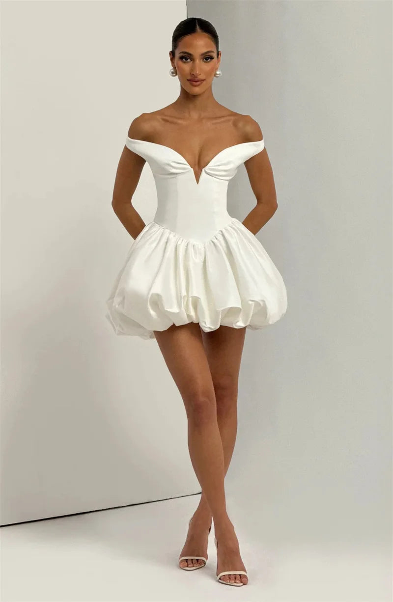Mozision Off-shoulder Strapless Sexy Mini Dress Women Elegant White Sleeveless Backless High Waist A-line Club Party Dresses
