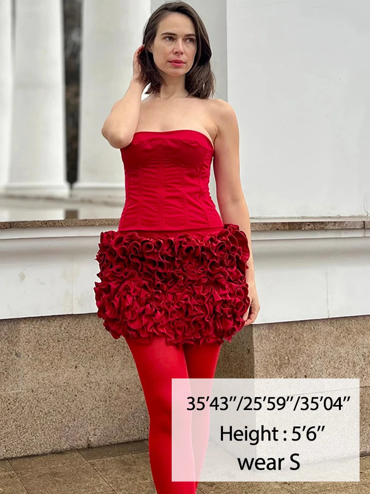 Mingmingxi Winter Strapless Sexy Cocktail Dress 2024 New Year Party Dresses Women 2024 Luxury Red Mini Lace Up Elegant Dress