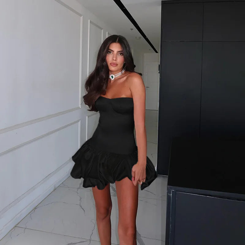 Mozision Off-shoulder Backless Sexy Mini Dress For Women Robe Fashion Solid Strapless Sleeveless A-line Slim Sexy Club Dress