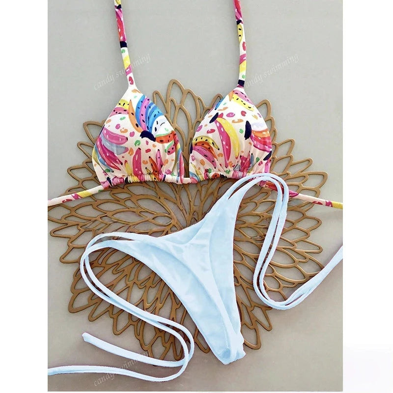 Bikini Print Swimsuit Beach Sexy Ladies Swimwear Seaside Vacation