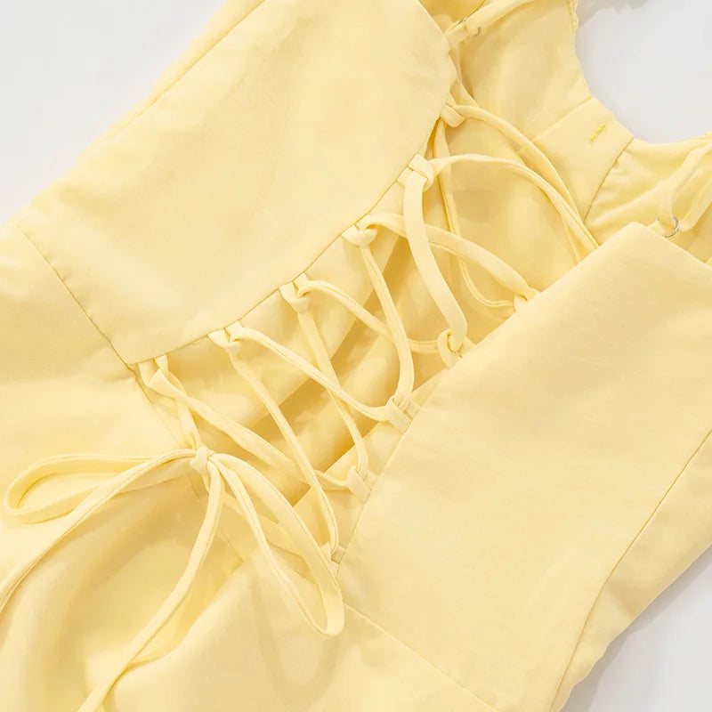 Mozision Spaghetti Strap Lace-up Sexy Mini Dress Women Elegant Off-shoulder Sleeveless Backless High Waist A-line Club Dress