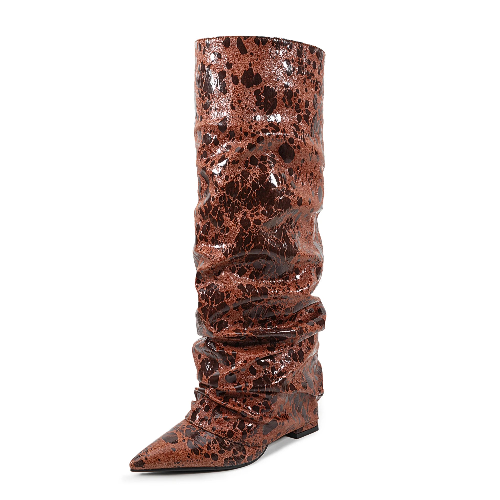 2025 European AndAmerican Women's Autumn and Winter Super Migration Coarse High Heels Fashion Pleated Pointed Sleeve Skirt Boots