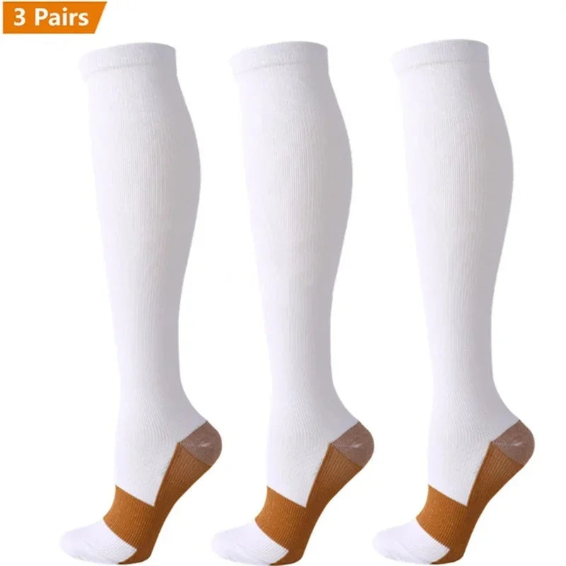 3 Pair Copper Compression Socks Women Men Anti Fatigue Pain Relief Graduated Unisex Compression Stockings Knee High 15-20 MmHg