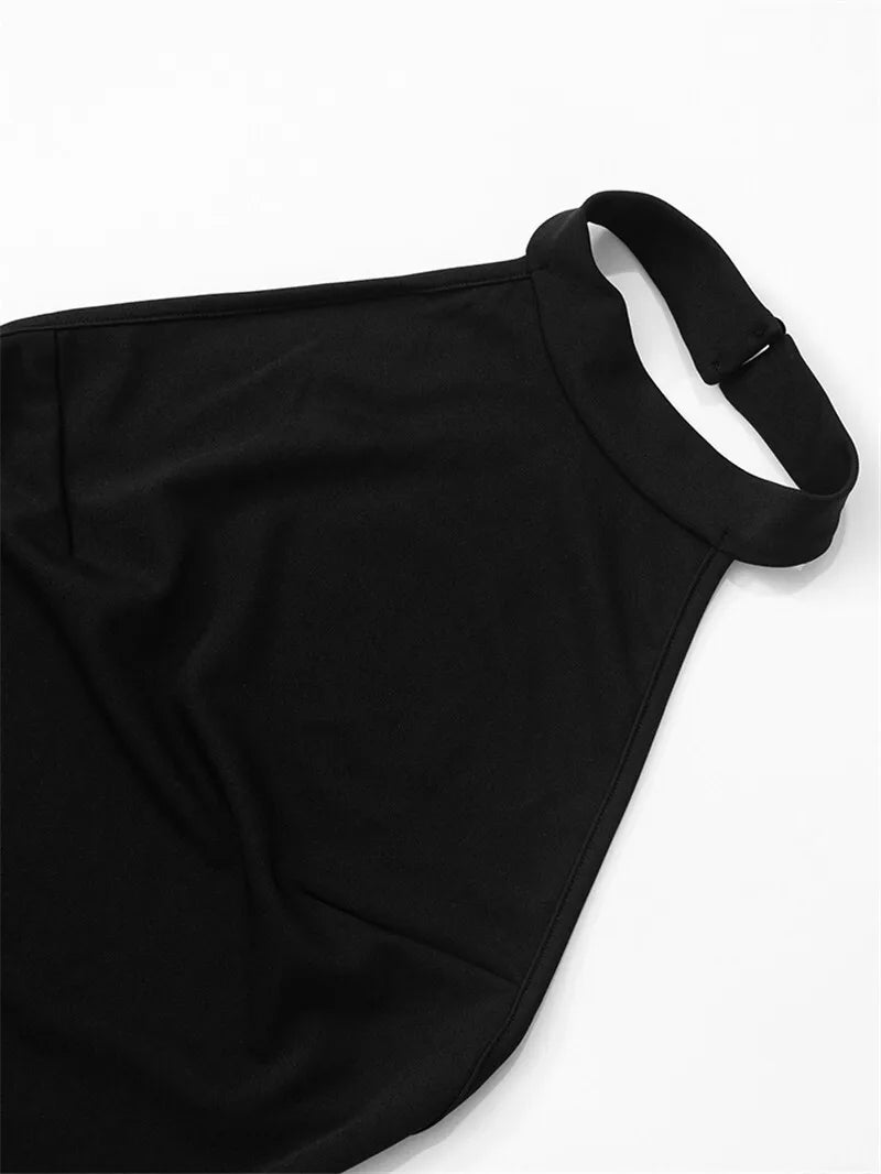 Mozision Patchwork Halter Backless Sexy Midi Dress Women Gown Elegant Fashion Contrast Color Sleeveless Pleated Long Dress