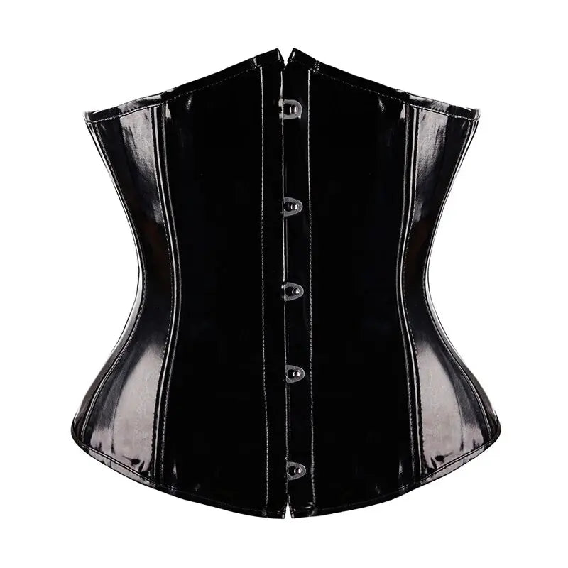 Fashion Black Glossy PVC Leather Corset Underbust Bustier Top Body Shaper for Women Waist Cincher Sexy Gothic Punk Corselet Wofashion.xyz