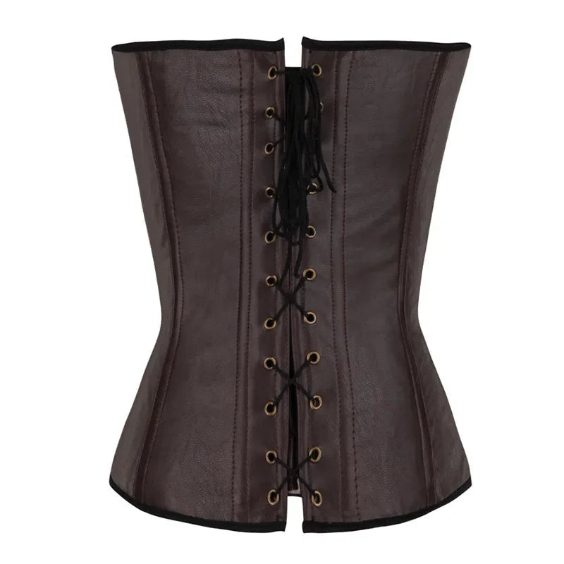 Steampunk Corsets And Bustiers Sexy Halterneck Synthetic Leather Gothic Punk Corset Top Women Outwear Corselet