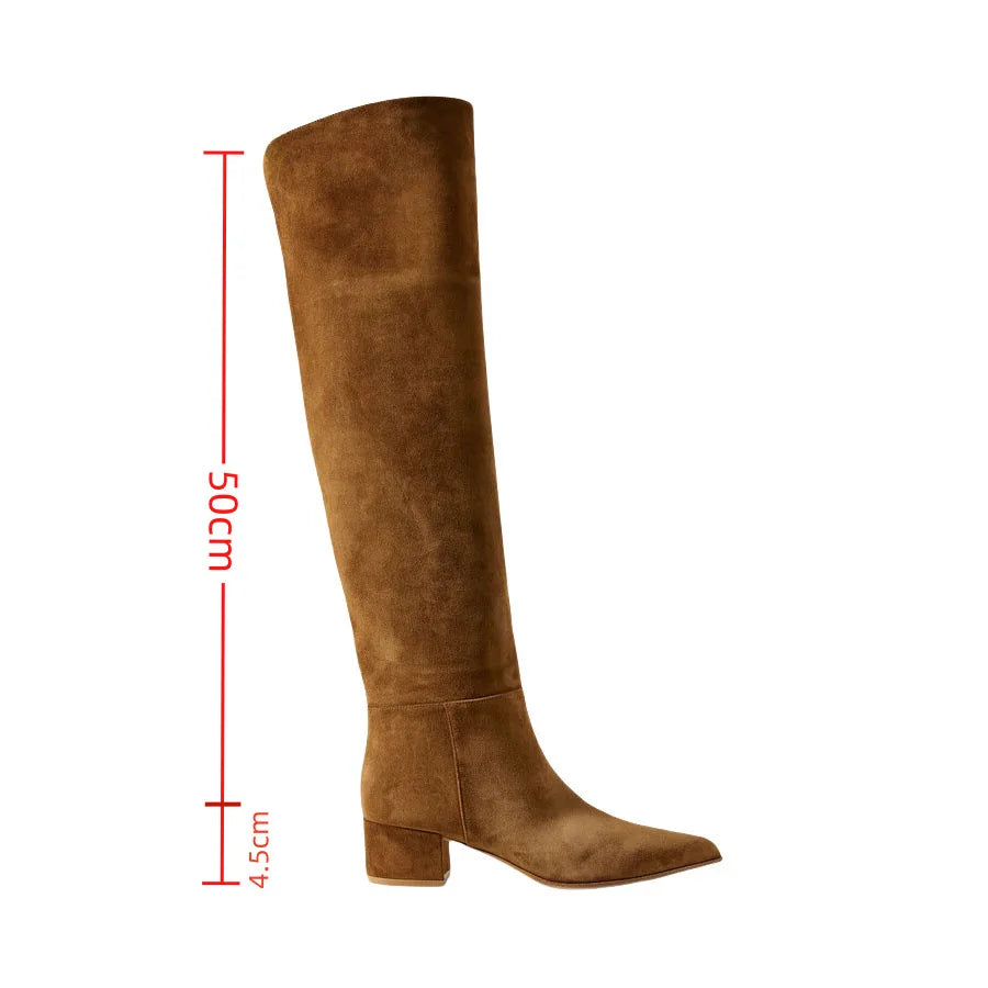Ladies' Autumn and Winter Suede Thick High-heeled Oversized Knee High Boots, European and American Sexy Versatile Sleeve Boots