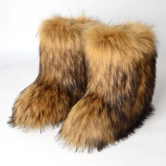 Y2K Fluffy Mid-calf Boots Winter Women Fashion Snow Boots Warm Cotton Shoes Wofashion.xyz
