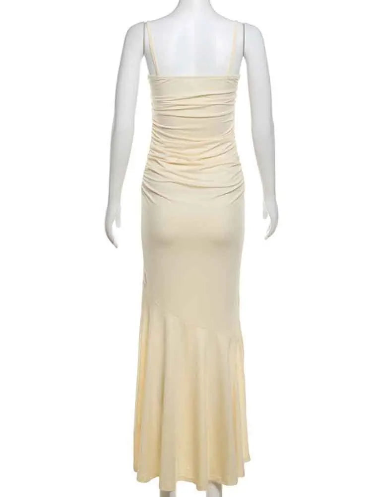 NIDANSSI Lace Print Ruffle Backless Holiday Casual Dress Women 2024 Elegant Sexy Dress Bodycon Midi Long Summer Dress Vestidos