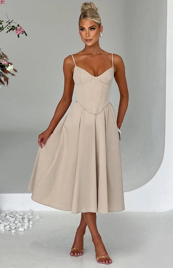 NIDANSSI White Slim Backless Robes Evening Party Dress Women Pleated Bodycon Elegant Sexy Dress Midi Long Summer Dress Vestidos