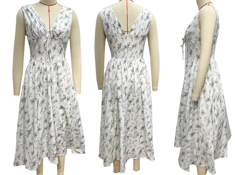 NIDANSSI White Pleated Lace Up Backless Holiday Casual Dress Women Elegant Sexy Dress Bodycon Midi Long Summer Dress Vestidos