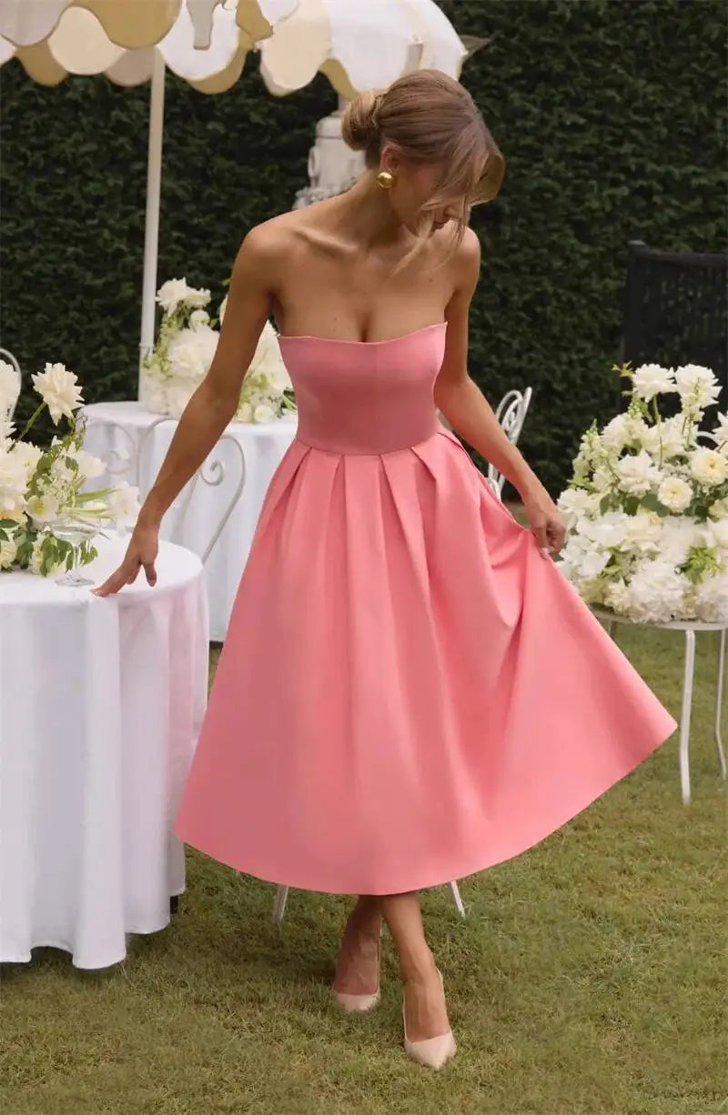 Mozision Off-shoulder Strapless Sexy Midi Dress Women Summer Fashion Sleeveless Backless High Waist A-line Club Long Dress