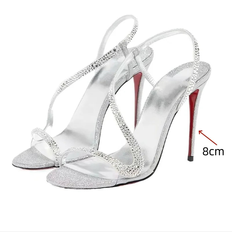 2025 European and AmericanWomen's Summer NewMulti ColorSerpentine Wrapped StrawStiletto High Heels Sexy Outerwear French Sandals