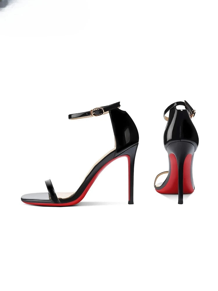 High heeled sandals for women in the summer of 2025, fashionable black, sexy, slim heel, straight buckle high-heeled shoes