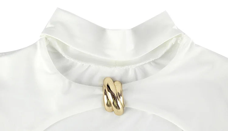 Ahagaga Fashion Women's Party Dresses Solid Hollow Out Turtleneck Regular Long Sleeve Sheath Bodycon Causal Female Vestidos Robe