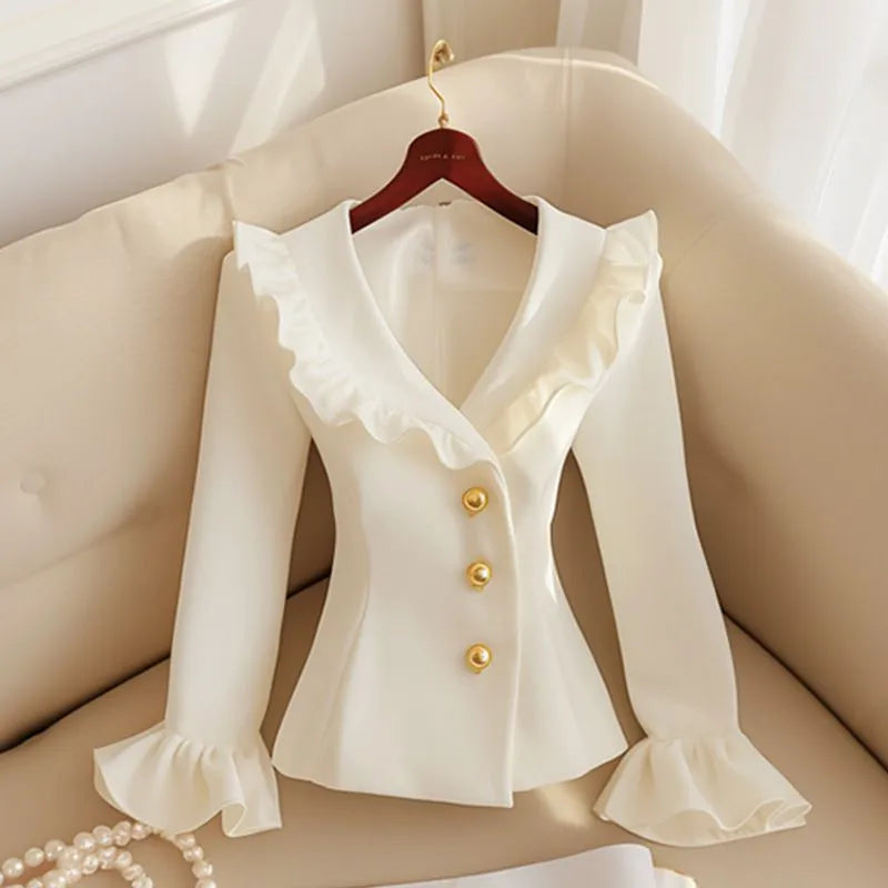 Spring And Autumn 2025 New Jacket Ladies' Blouses Are Unique And Super Beautiful White Receive Waist Overcoat
