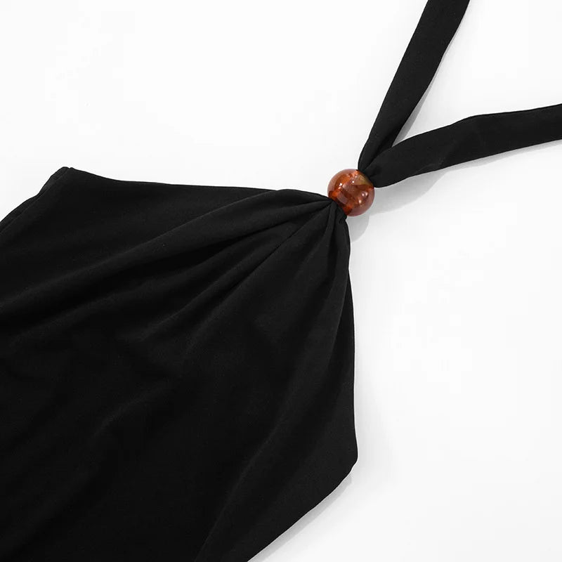 Mozision Halter Off-shoulder Sexy Mini Dress Women Black Summer Fashion Solid Sleeveless Backless Beach Club Party Dresses