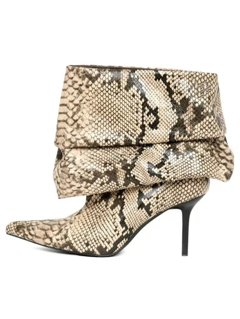 European and American Sexy Snake Pattern Pleated High-heeled Sleeve Boots for Women, Stage Fashion, Fashion Shows, Banquet Shoes
