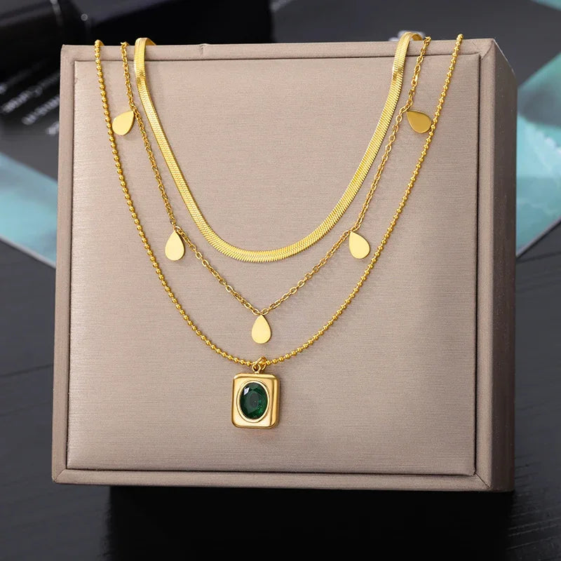 Double Layer Hollow Clavicle Chain Stainless Steel Necklace For Women Punk Hip-Hop Streetwear Jewelry Dropshipping